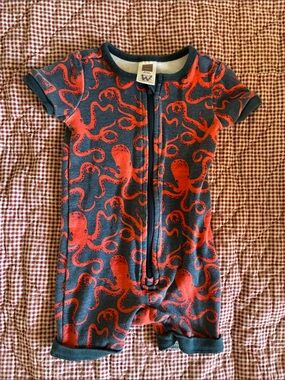 Octopus Print Navy & Coral Baby Romper
